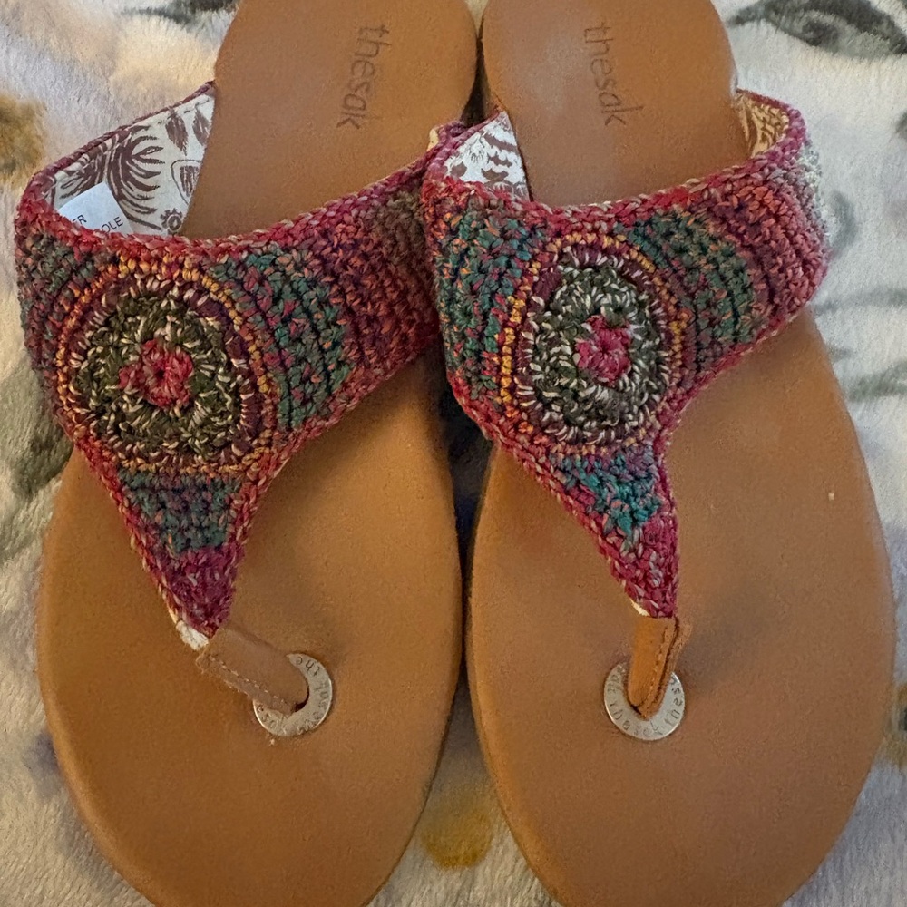 The Sak Multicolor Crochet Thong Sandals with Tan Footbed